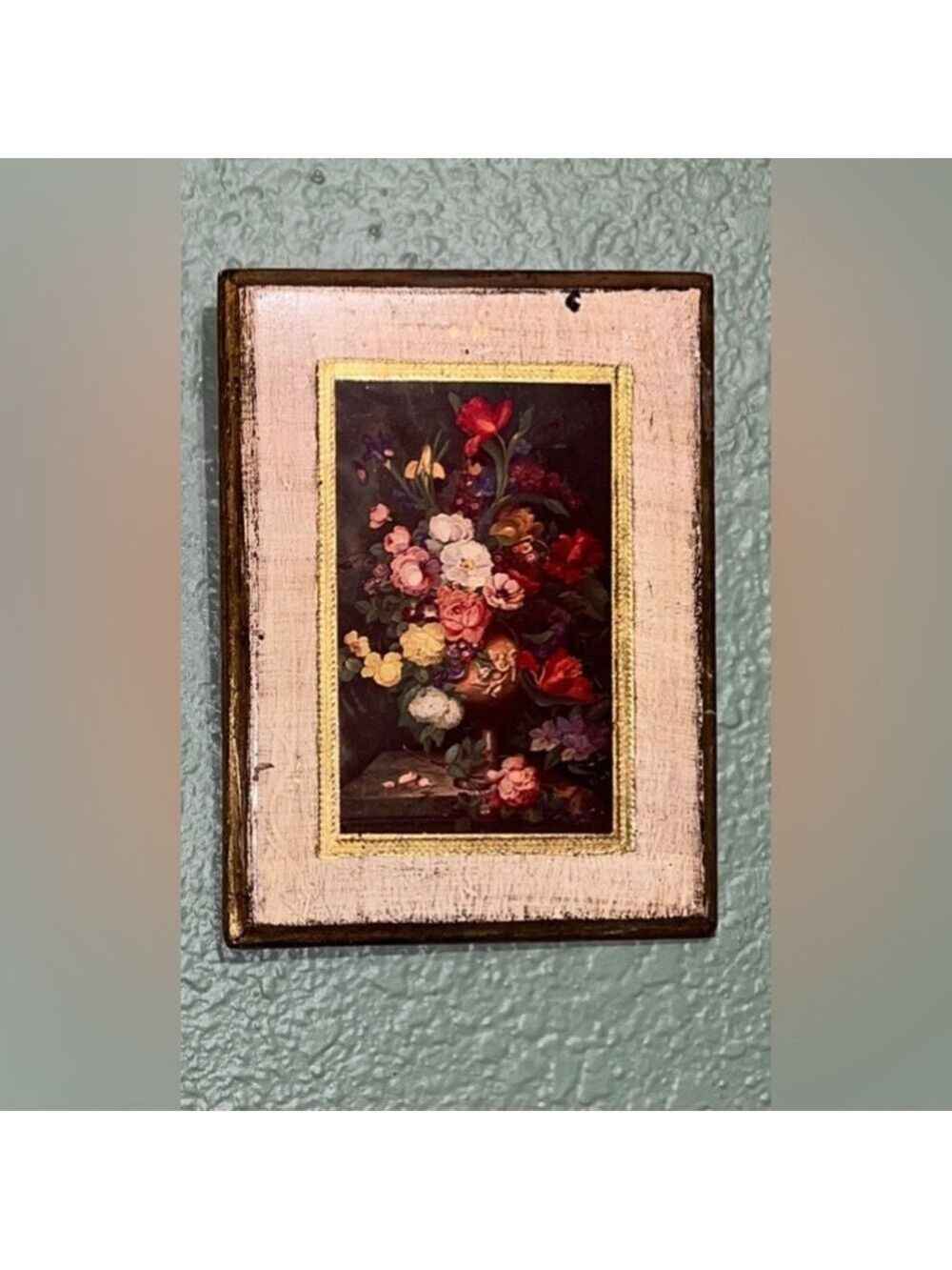 Vintage Still Life Floral Print Gold Gilt Italy Jan Van Eyck